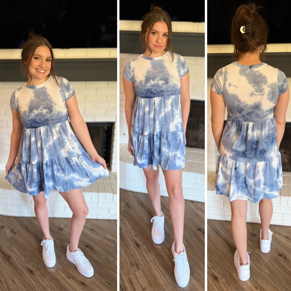 Blue/White Tie Dye Babydoll Dress
